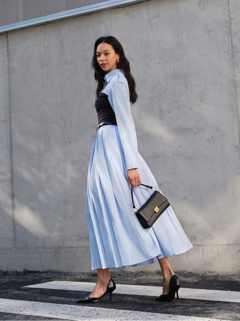 Commense Light Blue Pleated Midi Skirt - Women